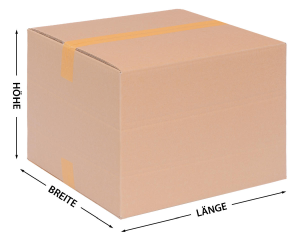 Ein Karton mit Massangaben